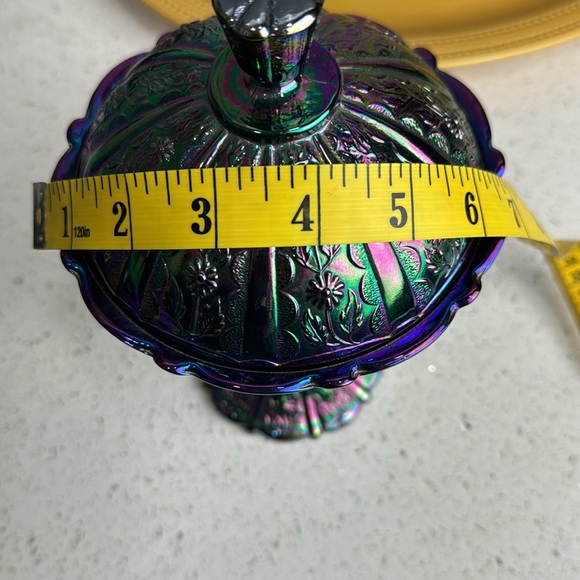 RARE Fenton Black Amethyst 1970s Carnival Glass Daisy Covered Compote Candy Dish - Picture 11 of 12